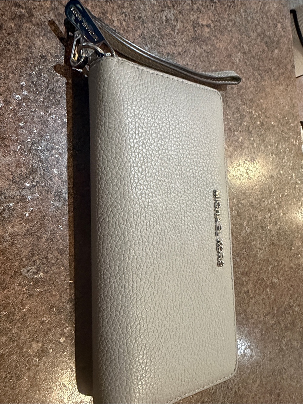 Michael Kors Pebbled Leather Wristlet Wallet - Light Gray taupe color